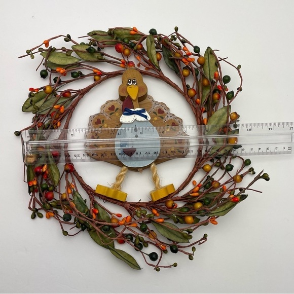 Thanksgiving Wooden Folk Rt Turkey Wreath Wall Door Decor - Picture 4 of 6